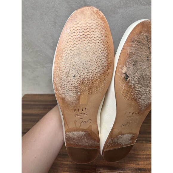 FEIT Handsewn Slippers White Leather Slip Ons Loafers Formal Quiet Luxury US 10 - Picture 7 of 11